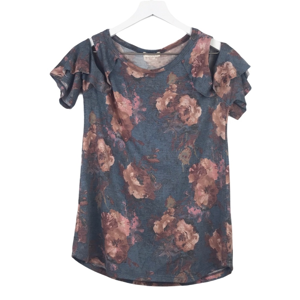 Oddy Cold Shoulder Floral Top Women Sz S